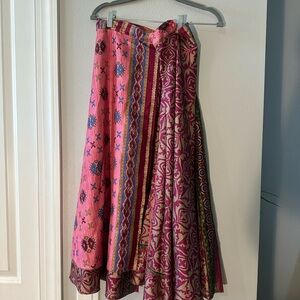 Bohemian Pink and Red Wrap Skirt